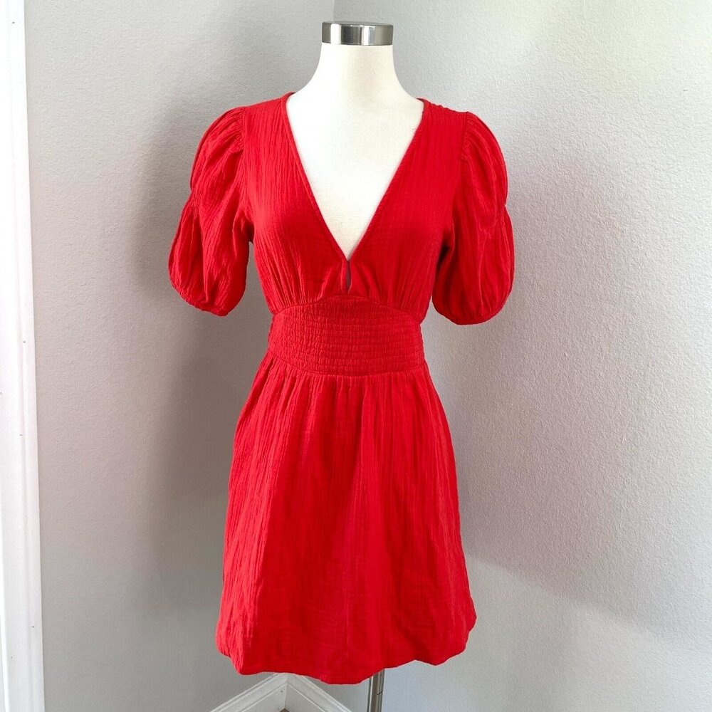 Billabong Womens Small‎ Red Orange Spellbound Mini Dress Gauzy V Neck